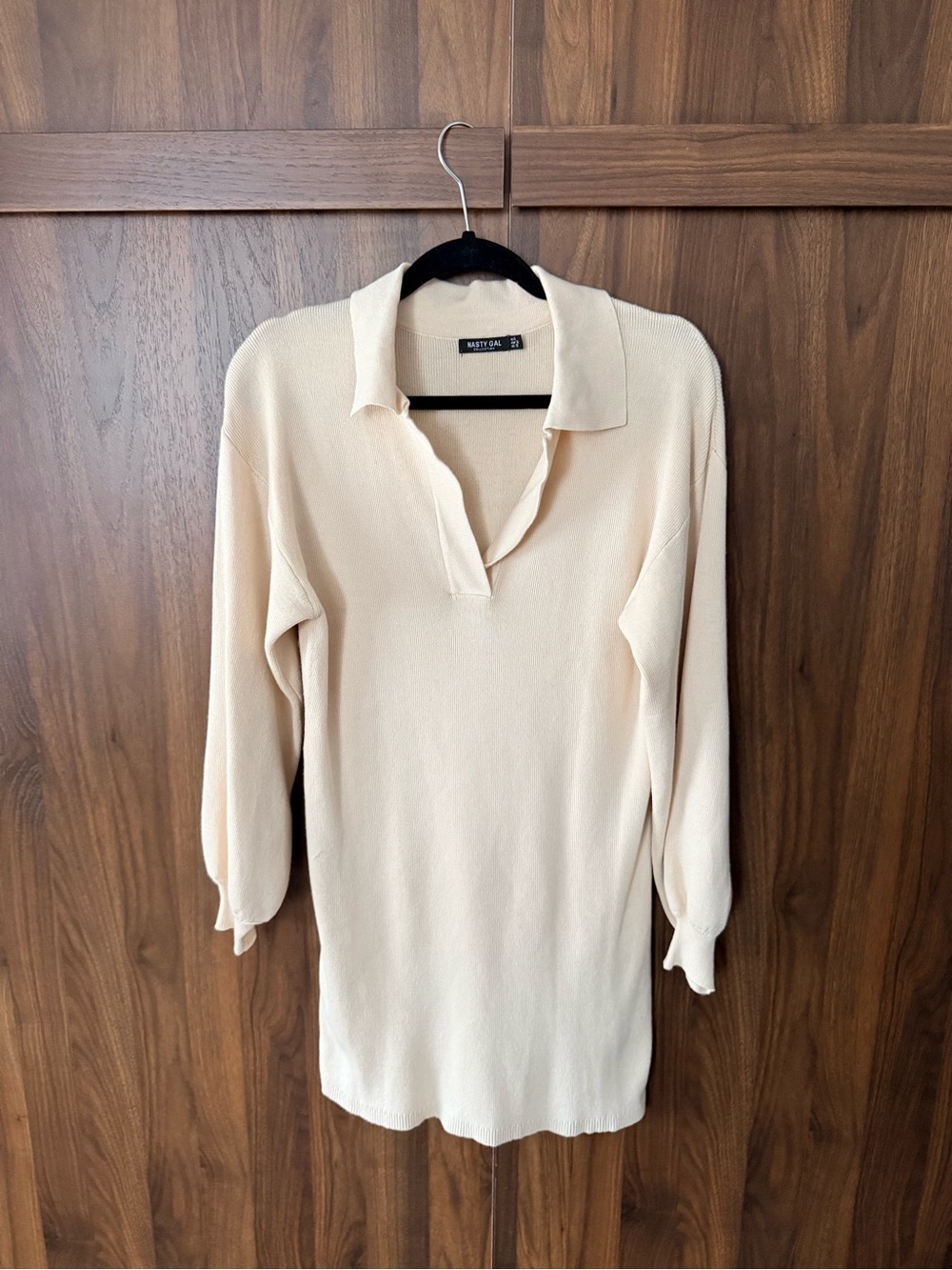 Nasty Gal Cream Collared V-Neck Tunic